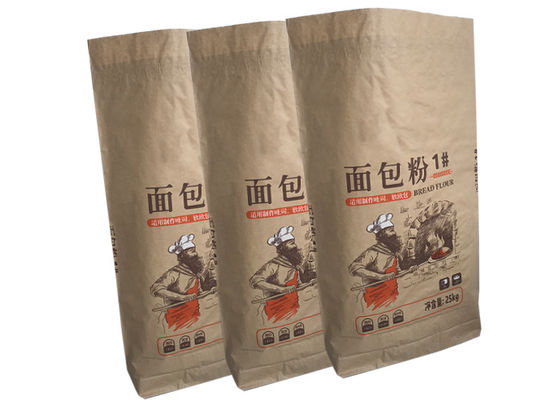 L'emballage de farine de blé de papier d'emballage met en sac le sac de papier de empaquetage de la catégorie 25kg comestible