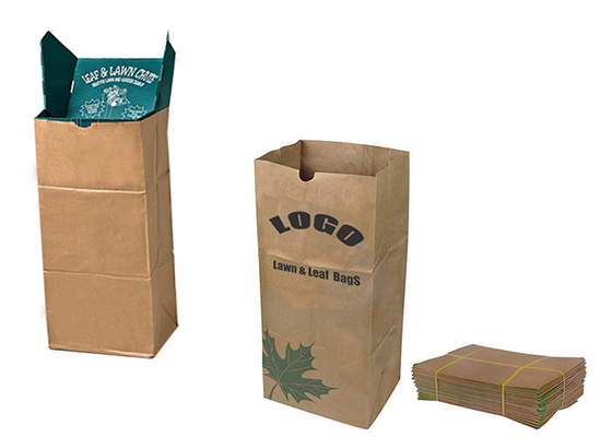 Sac de papier compostable de feuille de pelouse de détritus végétaux étanche à l'humidité avec le logo fait sur commande